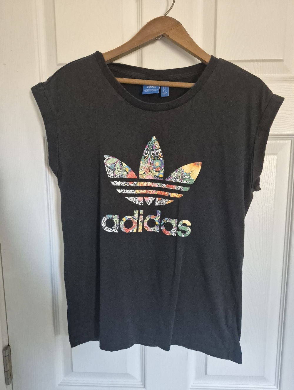 Adidas Black Tee with Colorful Floral Trefoil